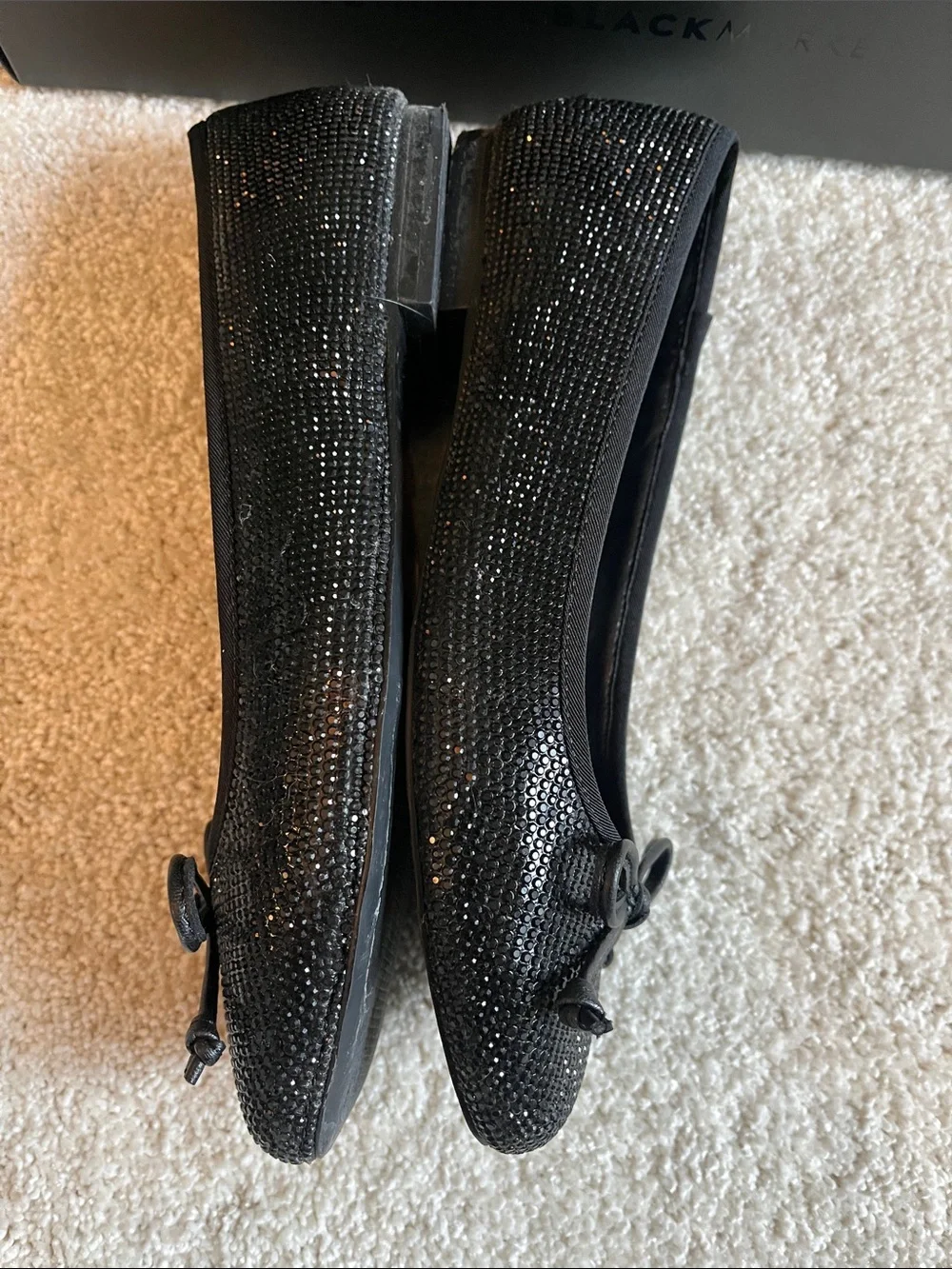 White House Black Market Black Sparkle Bow Ballet Flats